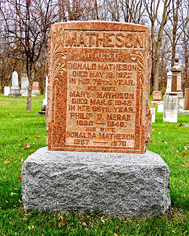 Photo of headstones/Donald Matheson d1922 hdstn Simpson cem ON
